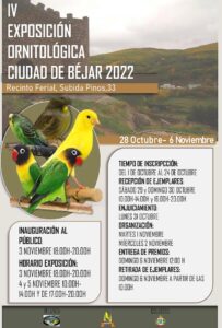 Más de 700 pájaros se exhibirán en la muestra ornitológica Ciudad de Béjar 2022 - 25 de octubre de 2022