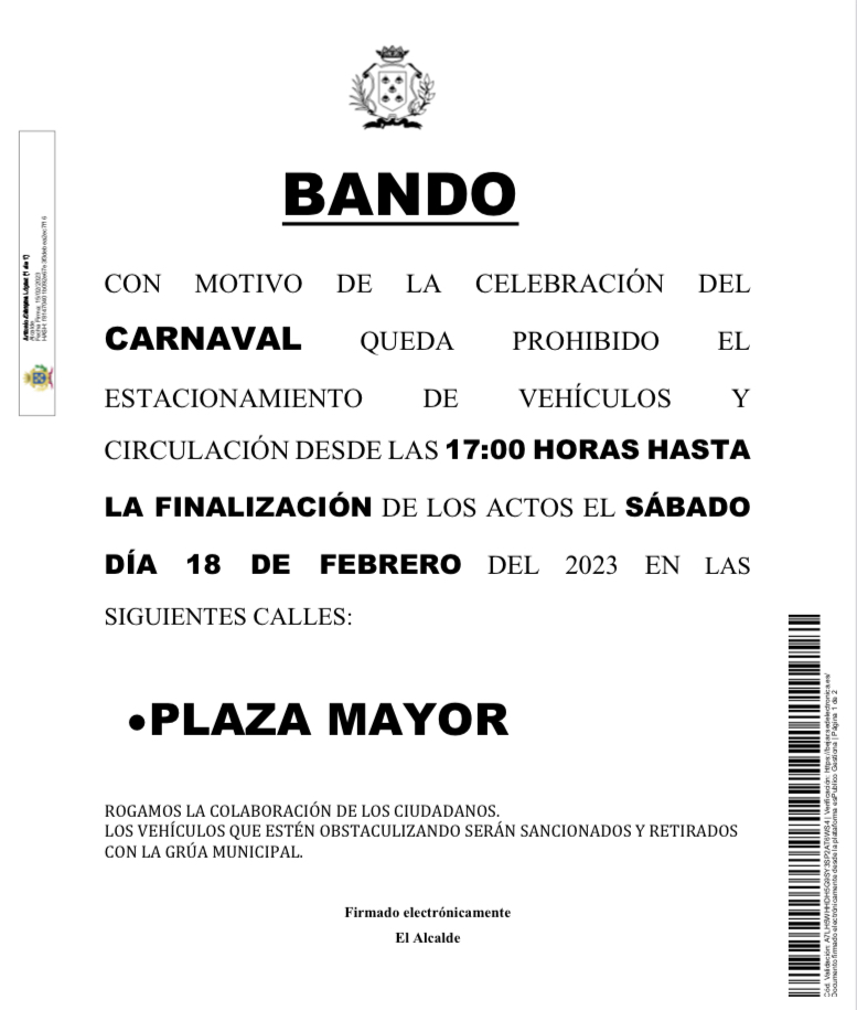 Estas son las restricciones de tráfico por los carnavales en Béjar - 18 de febrero de 2023