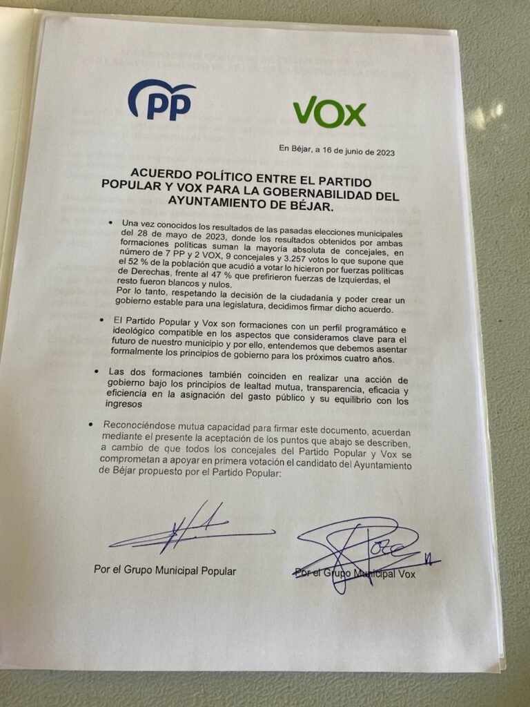 Este es el acuerdo que han firmado VOX y PP - 16 de junio de 2023