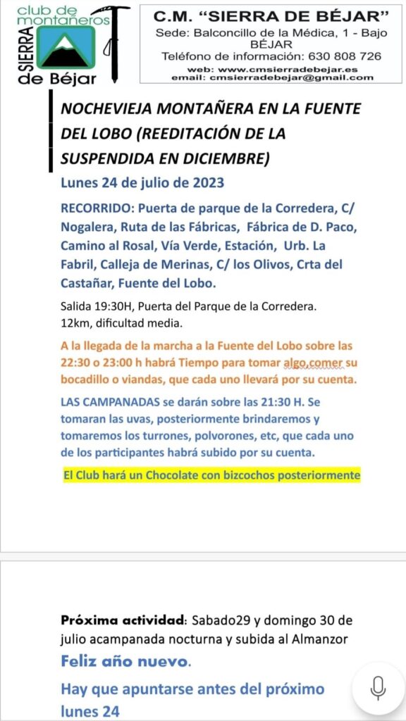 Los montañeros del club Sierra de Béjar celebran este lunes la nochevieja montañera - 22 de julio de 2023