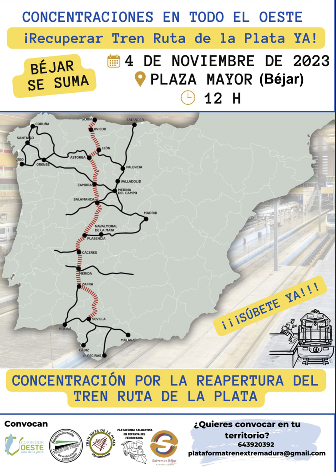 Béjar saldrá este sábado a la calle por la recuperación del tren Ruta de la Plata - 1 de noviembre de 2023