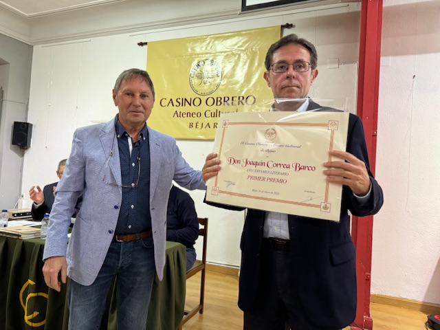 Joaquín Correa, ganador del certamen literario del Casino Obrero de Béjar - 27 de enero de 2024